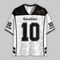 Ronaldinho #10 Pasirašytas futbolo marškinėlis – Juoda Balta Retro futbolo gerbėjo marškinėlis L white