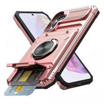 Šarvuotas apsauginis dėklas su magnetiniu besisukančiu žiedu-stovu, skirtas Samsung Galaxy S26 S25 S24 Ultra Plus A55 A35 5G, su piniginės kortelių laikiklio dangteliu Galaxy A55 rožinio aukso spalvos
