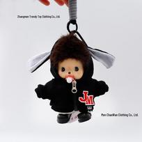 Monchhichi su gobtuvu megztinio pakabukas pliušinė lėlė raktų pakabukas Includes Woven Rope gray