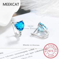 Red Genuine Natural Garnet Ruby 925 Sterling Silver Heart Hoop Earring for Women Fashion Statement Gemstone Fine Jewelry Huggies dangaus mėlyna spalva