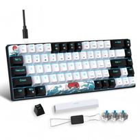 68 klavišų 60% mechaninė žaidimų klaviatūra, karštai keičiami mėlyni jungikliai, ledo mėlyno apšvietimo, nuimamas USB-C kabelis, skirta Windows Mac Linux Blue Axis balta/juoda