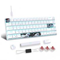 68 klavišų 60% mechaninė žaidimų klaviatūra, karštai keičiami mėlyni jungikliai, ledo mėlyno apšvietimo, nuimamas USB-C kabelis, skirta Windows Mac Linux Red Switch balta