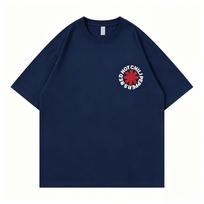Raudonos aitriosios paprikos juostelės Laisvalaikio Amerikietiško stiliaus Paprastas apvalia kakleliu Roko trumpomis rankovėmis T-shirt Tinka tiek unisex, tiek unisex S black