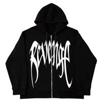 Naujas Revenge Goddess megztukas-bliuzonas Y2K Amerikietiškas vintage raidžių spaudinys Ruduo/Žiema Fleece laisvalaikio striukė L black