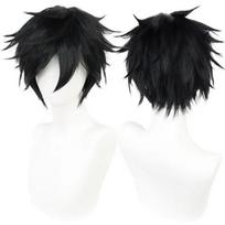 Sintetinė universali trumpa cosplay peruka Sidabrinė Raudona Rožinė Šviesiai ruda Žalia žalia Juoda Tiesus vyriškas perukas Helovino Cosplay vakarėliui (Black,1pc) juoda