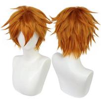 Sintetinė universali trumpa cosplay peruka Sidabrinė Raudona Rožinė Šviesiai ruda Žalia žalia Juoda Tiesus vyriškas perukas Helovino Cosplay vakarėliui (Orange,1pc) oranžinė