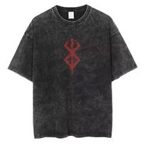 Berserk Guts Anime Skalbti Medvilniniai Grafiniai Marškinėliai Retro Hip‑Hop Gatvės Apranga Spausdinimas Vasariniai Per dideli Trumpomis Rankovėmis Unisex Laisvi Atsitiktiniai Mados Viršutiniai Drabužiai Vyrams Moterims M įvairiaspalvis