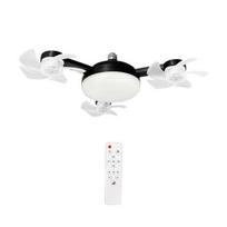Lubinis ventiliatorius su šviesa, 3/4/5 mentės ir nuotolinio valdymo pultu, 2-in-1 tylus LED Dronas Svetainei, sulankstomos mentės, 3 greičių reguliuojamas E27 lizdas 3pcs A juoda
