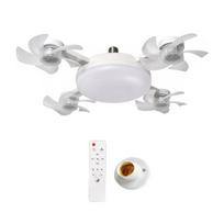 Lubinis ventiliatorius su šviesa, 3/4/5 mentės ir nuotolinio valdymo pultu, 2-in-1 tylus LED Dronas Svetainei, sulankstomos mentės, 3 greičių reguliuojamas E27 lizdas 4pcs B balta