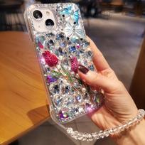 Glitter Rhinestone Phone Case 3D Tulip Flower Bling Diamond Cover For Google Pixel 11 Pro XL Google Pixel 11 Pro balta