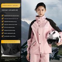 Moteriškas žieminis motociklininko lietpaltis ir lietaus kelnių komplektas, Padalintas komplektas, Specialiai važiavimui, Atsparus audrai, Pristatymo kurjeriams, Elektrinis M / Neon Pink Premium Edition rožinė