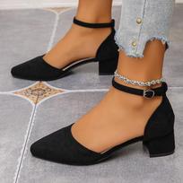 New Spring Fairy Style Closed Toe Women Sandals, Professional Pointed Toe Block Mid Heel Single Shoes with One Strap 36 juoda
