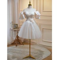 Birthday party dress fairy socialite light luxury high-end short wedding dress sweet princess dress host small man XL gray