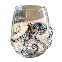 Creative Octopus Tentacle Tumbler 12oz Water Cup, Embossed Design, Hand Painted Marine Style Transparent Motif Glassware Drinking for Ocean Octopus beige