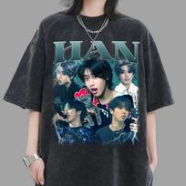 Han Stray Kids Vintažiniai 90-ųjų marškinėliai, StrayKids dovanos vyrams ir moterims, Unisex marškinėliai L gray