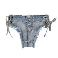Bandage Cutout Pole Dance Strong Šortai Moteriški džinsai Denim Micro Ultra Low Rise Waist Trumpos kelnės M mėlyna