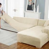 Aksominis sofos užvalkalas Prabangus L formos sofos užvalkalas Paprastos spalvos kampiniai sofos užvalkalai fotelis nuo dulkių elastingas užvalkalas Tinka gyvūnams 3seater 185-230cm smėlis