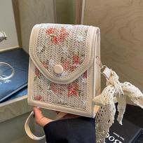 Šiaudinis krepšys Moteriškas Crossbody Bag Mažas šviežių nėrinių austas krepšys One Size rožinė