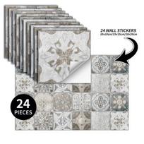 24 vnt. Kūrybingi virtuvės plytelių lipdukai Vandeniui atsparūs Mandala gėlės Plytelių pasta Lipnūs tapetai Miegamojo dekoravimo lipdukai 1 Set  10x10x 24PCS