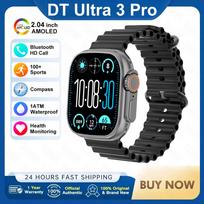Išmanusis laikrodis DT Ultra 3 su AMOLED ekranu, 4GB MP3 MP4 grotuvas, Bluetooth, tinklo bendrinimas, programų parduotuvė, ChatGPT, išmanusis AI laikrodis, vyriškas sportinis laikrodis Silicone juoda