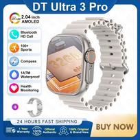 Išmanusis laikrodis DT Ultra 3 su AMOLED ekranu, 4GB MP3 MP4 grotuvas, Bluetooth, tinklo bendrinimas, programų parduotuvė, ChatGPT, išmanusis AI laikrodis, vyriškas sportinis laikrodis Silicone + Steel sidabras