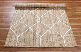 Džiuto apvalus kilimas Rankų darbo Natūralus kilimas bet kuriai erdvei Kaimiškas dekoras bet kuriai erdvei 60 cm x 120 cm (2x4feet) balta/smėlis