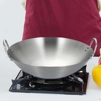 Patvarus nerūdijančio plieno wok su rankenomis gaminimui ir kepimui ant dujinės viryklės Diameter 26cm gray