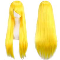 80 cm ilgio sintetiniai balti violetiniai cosplay perukai žali plaukai tiesūs sidabrinis perukas rožinis priedas Lolitos perukas su kirpčiukais Fluorescent Yellow-32inches yellow