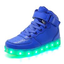LED USB įkraunami aukštakulniai šviečiantys batai suaugusiems ir vaikams - Korėjietiško stiliaus su spalvotais šviečiančiais padais 34 blue