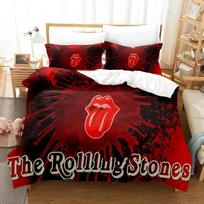 3D Spausdintas Rolling Stones Logotipas Patalynės Komplektas Antklodės Užvalkalas Lovos Komplektas Antklodės Užvalkalas Pagalvės Užvalkalas Antklodė Karaliaus Karalienės Dydžio Berniukams Suaugusiems 135x200cm 2pcs