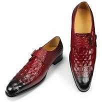 Madingi prabangūs krokodilo rašto formalūs odiniai batai Vyriški vieno dirželio Monk batai Oxford Vyriški itališko stiliaus loaferiai Sapato Social Masculino Zapatilla 41 raudona