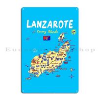 Lanzarotė Kanarų salos Ispanija Iliustruotas žemėlapis su lankytinomis vietomis ir įžymybėmis Metalo Partijos Svetainės Geležies Dizainas Pub Skardos Ženklas Plakatas 20x30cm（7.8x11.8inch） blue