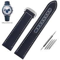 19mm 20mm Woven Canvas Watch Band Strap For Omega Seamaster 300 AT150 Fabric Leather Nylon AQUA TERRA 150 Blue Black Watchband 20mm black