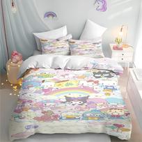 Cinnamoroll Hello Kitty Animacinis Antklodės Užvalkalas Sanrio Anime Prabangus Patalynės Komplektas Vaikams A Klasės Spausdintas Karalienės Dydžio Namų Modernus AU Single(140*210cm)3pcs