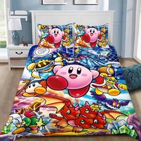 Antklodės užvalkalas Kirbys Star Allies 3D Išskirtinis Žaidimas Anime Skaitmeninė spauda Lovos patalynės komplektas Antklodė Lova Jaunimui Namų dekoras Vaikams Berniukui Dovana AU Single(140*210cm)3pcs