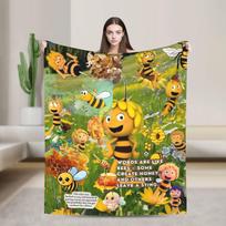 Bitė Maja su gėlėmis, animacinių filmukų antklodė, itin minkšta, lovai skirta antklodė, 50x60 colių, įvairių dydžių. 75x90cm