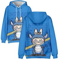 12 Colors LABUBU Printed Men Women Hoodies Casual Pullover Hoodie Fashion Sweatshirts Clothes XXXL tamsiai mėlyna spalva