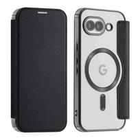 Prabangus verslo magnetinių kortelių dėklas-piniginė su atvartu, odinis dėklas Google Pixel 10 Pro XL 9A 9 8A 7A, knygutės tipo su stoveliu, RFID apsauga, krepšio dangtelis Google Pixel 9 juoda