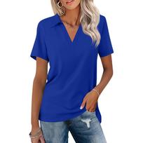 Women's Fashion Casual Lapel Short Sleeve Color Shirt Women's Up Tops XXXL mėlyna