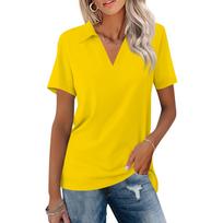 Women's Fashion Casual Lapel Short Sleeve Color Shirt Women's Up Tops XXXL geltona