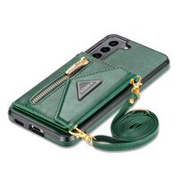 Odinis rankinė per petį piniginė dėklas, skirtas Samsung Galaxy S24 Ultra S23 S22 S21 S20 Plus A51 A71 A52 A72 A53, su užtrauktuku, kortelių dangteliu For Samsung S24Plus žalia