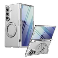 Skirta Samsung Galaxy Z Fold 7 6 5 4 3 5G 360° magnetinis laikiklis telefono dėklas su ekrano stiklo plėvele S Pen lizdu vyriui smūgiams atsparus dangtelis For Galaxy Z Fold 5 gray
