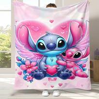 Animacinis Lilo ir Stitch Angelas Flanelinis pledas, Itin minkštas šiltas pliušinis apklotas namams, miegamajam, lovai, sofai, kempingui, iškylai, dovana 75x90cm pink