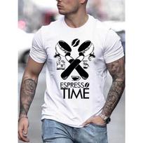 European sizes Men's Turquoise Barista T-Shirt - Espresso Latte Cappuccino Print Short Sleeve, Italian-Themed Cafe Workwear 3XL balta