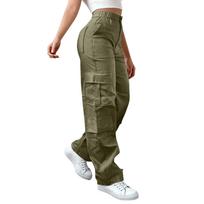 Women High Waist Cargo Pants Loose Fit Drawstring Waistband Multiple Pockets Straight Leg Trousers Casual Style XL brown