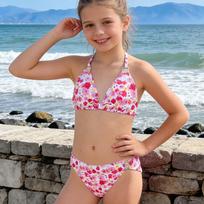 Merginų spalvų blokų bikini komplektas, dviejų dalių maudymosi kostiumas vaikams 12 rožinė