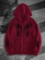 Men's Gothic Dark Style Printed Zip-Up Hoodie for Casual & Trendy Streetwear Medium black