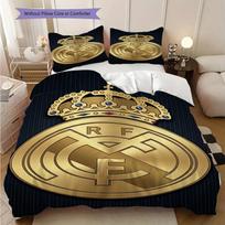 Karališkas simbolis Real Madrid C.F.  Trijų dalių rinkinys (1 * antklodės užvalkalas + 2 * pagalvės užvalkalai, be šerdies) Minkšta ir patogi Kalėdų gimtadienio dovana 135x200cm