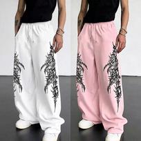 European and American Men's Casual Sports Straight Leg Pants Street Trend Drawstring Waistband Jogging Pants XL gray