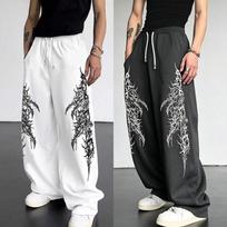 European and American Men's Casual Sports Straight Leg Pants Street Trend Drawstring Waistband Jogging Pants XL gray